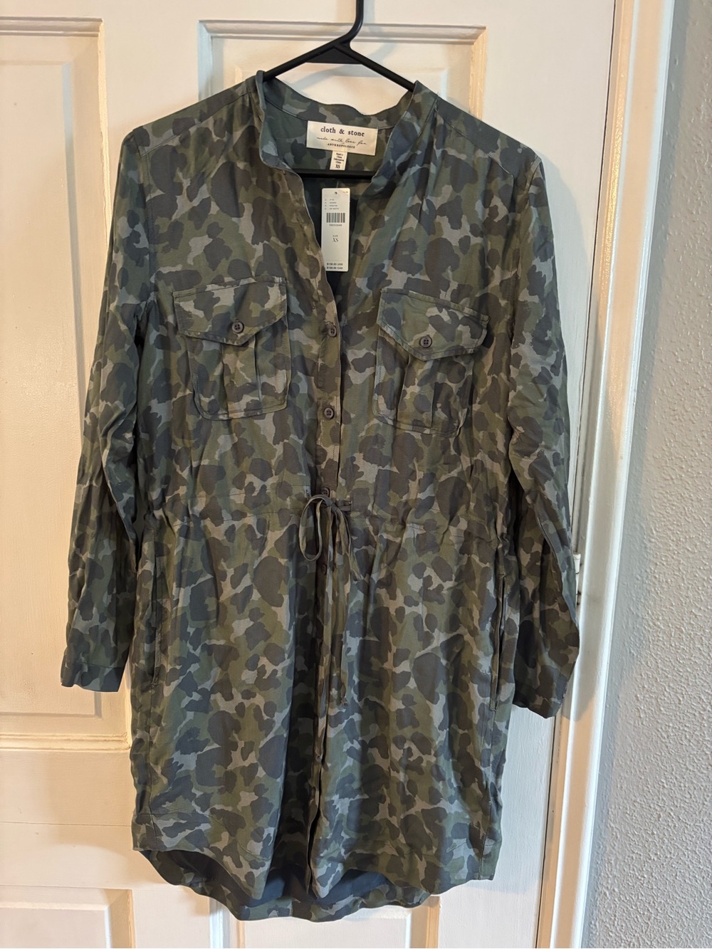 cloth & stone Anthropologie Camouflage Shirt Dress XS Button Drawstring Pockets